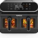 Topzee 8QT Dual Basket Air Fryer  Large 8-Quart Air Fryer with Independent Temperature Control, 8 Preset Functions, Match & Finish Together Mode, Clear Viewing Windows, Black