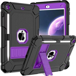 BMOUO Case for iPad 9th 8th 7th Generation (10.2 inch, 2021/2020/2019), Shockproof Protective iPad 10.2 Case with Built-in Stand/Pencil Holder, Black and Purple