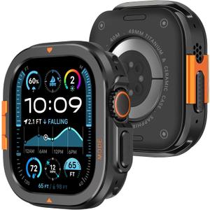 Amizee Metal Case Compatible with Apple Watch Ultra 3/2/1 49mm Case with Back Cover, Rugged Protective Bumper Cover for iWatch 49mm, Black