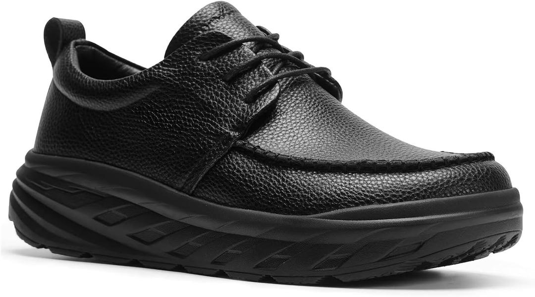 Men's Orthopedic Diabetic Wide Leather Dress Walking Shoes: Casual Lightweight Arch Support Adjustable Therapeutic Driving Shoes, Soft Flat Feet Pain Relief Business Orthotic Oxfords Black Size 11