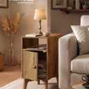 VASAGLE MAEZO Collection - End Table with Charging Station, Narrow Side Table, Nightstand with Tapered Legs, Curved Transitions, for Small Spaces, Living Room, Bedroom, Honey Brown ULET329K101S
