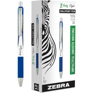 Zebra Pen Z-Grip Flight Retractable Ballpoint Pen, Bold Point, 1.2mm, Blue Ink, 12-Pack (21920)