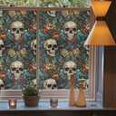 Blue Grey Red Skull Floral Stained Glass Window Films Decorative Double-Side Privacy Film Self-Adhesive Static Clings for Living Room Bathroom Glass Windows Decor