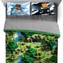 Jay Franco Minecraft Daytime 7 Piece Queen Bed Set - Includes Comforter & Sheet Set - Bedding Features Alex and Steve - Super Soft Fade Resistant Microfiber - (Official Minecraft Product)
