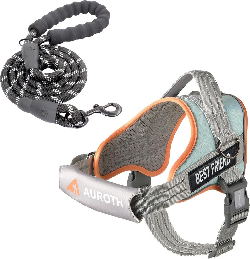 AUROTH Dog Harness and Leash Set, Soft Padded Service Dog Vest with 5.25FT Dog Leash, No Choke, Easy On Pet Vest, Adjustable Reflective No Pull Pet Vest Medium Sized Dog, Easy Walking and Training M