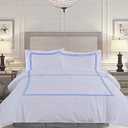 BedDecor Duvet Cover Set – 3-Piece, 500TC Egyptian Cotton with 3-Line Embroidery, Zipper & Corner Ties – Medium Blue, Full/Queen