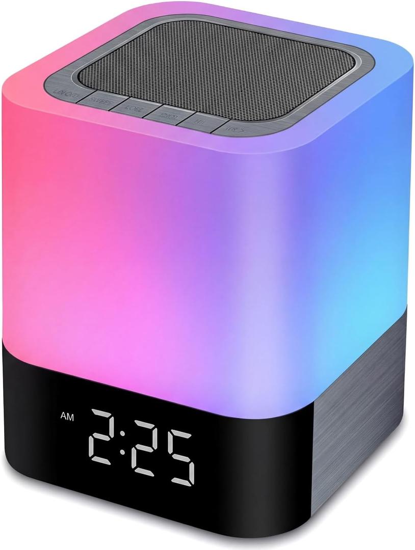 Night Lights Bluetooth Speaker, Alarm Clock Bluetooth Speakers Touch Sensor Bedside Lamp Dimmable Multi-Color Changing Bedside Lamp, MP3 Player, Wireless with Lights