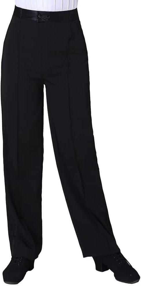 Boys Kids Latin Ballroom Dance Pants Elastic Waist Professional Jazz Modern Perfomance Trousers (10-11 Years, Black-3)