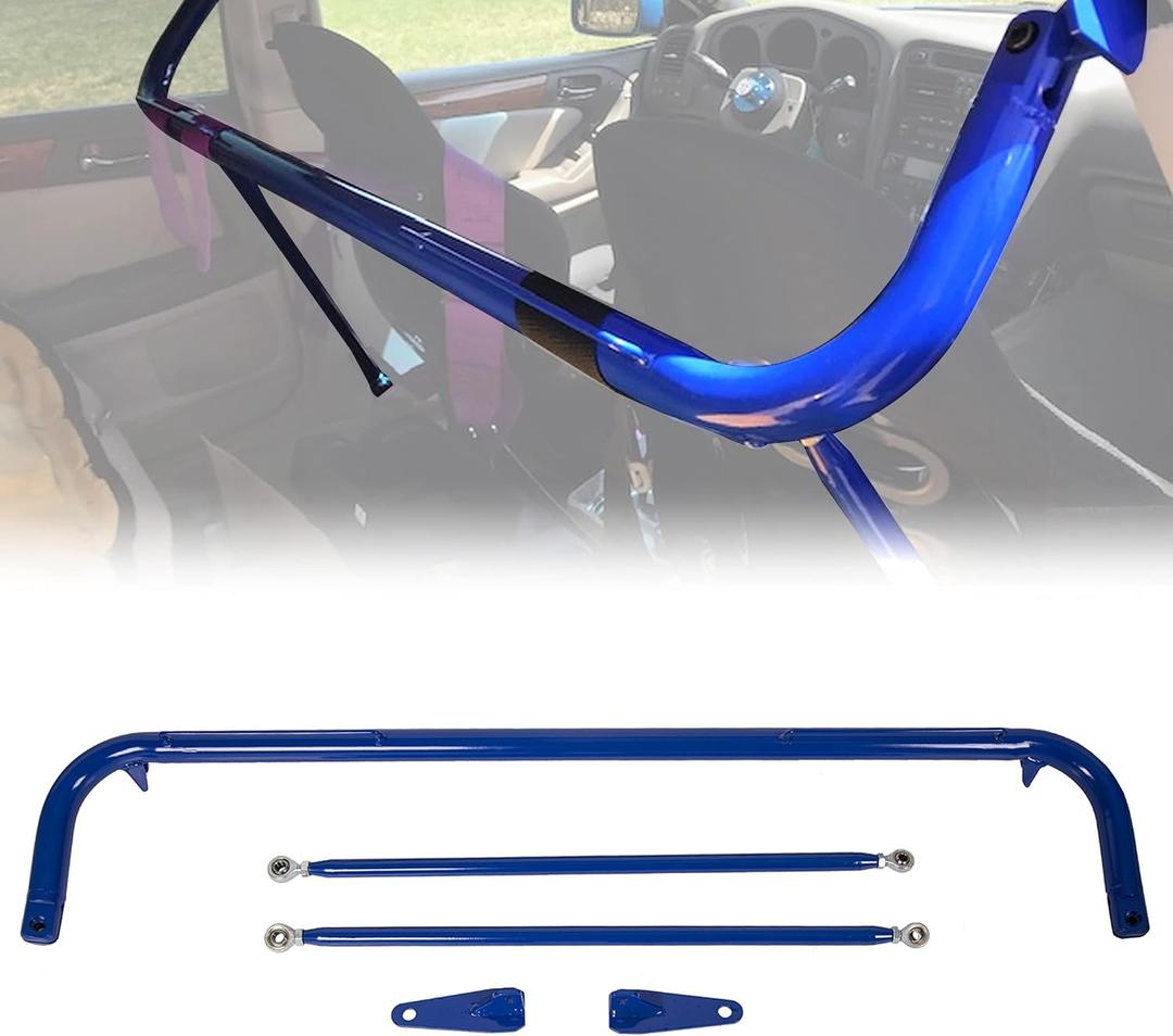 ECOTRIC Universal 49" Iron Racing Safety Chassis Seat Belt Harness Rod Bar Compatible With Ford Mitsubishi Honda And More Car, Works With All 4 Point, 5 Point, 6 Point Harness Seat Belt Roll Cage Kit , Blue 