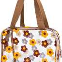 TotePrint Clear Floral Hand Bag and Travel Cosmetics Pouch with Handle,Durable Waterproof PVC Versatile Smooth Zipper Design (Yellow+Brown)