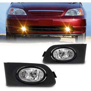Fog Lights Assembly Compatible With HONDA Civic 2/4DR 2001-2003 Included Switch And Wiring Kit OEM Part Number:08V31S5D1M101, 08V31S5D1M102(Clear Lens)