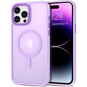 Anuck Case for iPhone 14 Pro Case Magnetic Phone Case Compatible with MagSafe, Soft TPU Bumper Hard Translucent Matte Back Slim Fit Shockproof Protective Cover for Men Women Girls - Light Purple