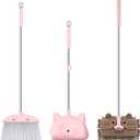 nacena Mini Broom with Dustpan & Mop for Kids, 28-in Handle Kids Brooms and Dustpan Set for Toddlers Cat-Shaped Children Broom and Cleaning Set Boys Girls Small Housekeeping Helper Sets, Pink