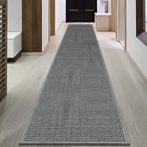 16ft Jute Hallway Rug Runner, Rubber Backed Extra Long Carpet Runner Mats for Hallway, Machine Washable Indoor Entryway Runner Rug, Grey