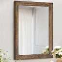 AAZZKANG Rustic Wood Mirror Rectangle Decorative Wall Mirrors with Frame Large 26"x18"for Bedroom Living Room Bathroom Entryway Hanging Brown
