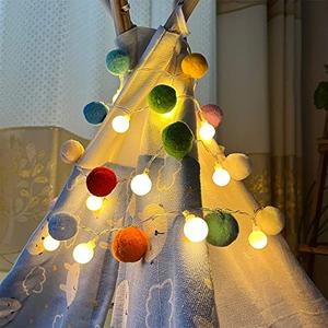 ChiRee Indoor Pom Poms Fairy Lights - 6.56 Feet, 20 LED, Battery Operated, Warm White Globe Lights for Home, Bedroom, Kids Playhouse, Holiday, Christmas