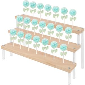 1PCS 3-Tier Wood Cake Pop Stand with Acrylic Sticks, Cupcake Dessert Display Stand Riser for Wedding Birthday Party Christmas Day