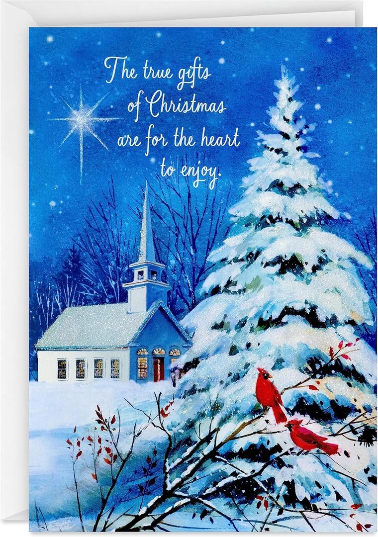 Dayspring Religious Christmas Cards (16 Cards and Envelopes) Winter Church
