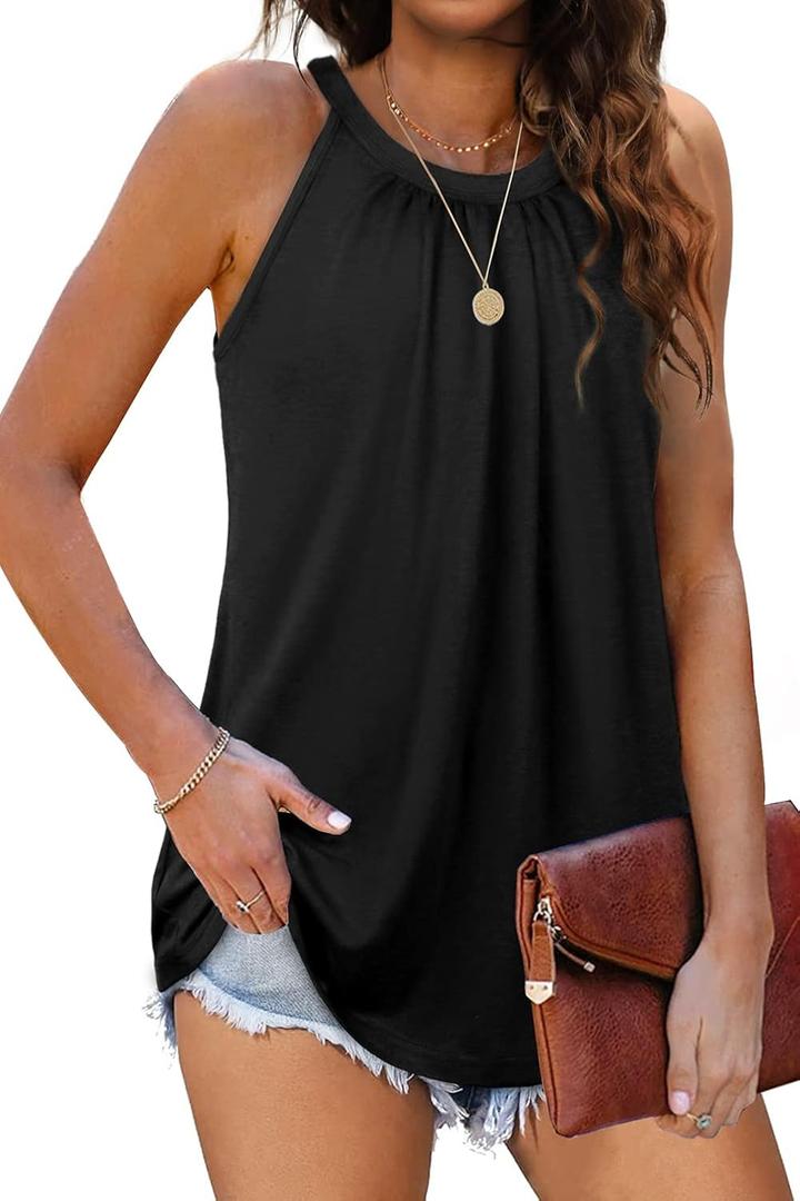 Sieanear Tank Top for Women Summer Halter Tops Pleated Sleeveless Cami Shirts (Small)