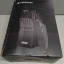 Knife Set with Sharpener  15 pcs High Carbon Stainless Steel Knives Block Set, Stainless Steel Knife Set, Built-in Sharpener Kitchen Knife set, With Anti slip and Ergonomic Handles (Black)