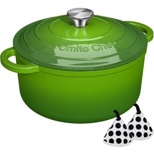 Umite Chef 5QT Enameled Cast Iron Dutch Oven Pot with Lid, Heavy-Duty, Cookware for Bread Baking, Braising, Stews, Roasting, Wedding Registry Ideas & Gifts(Green)