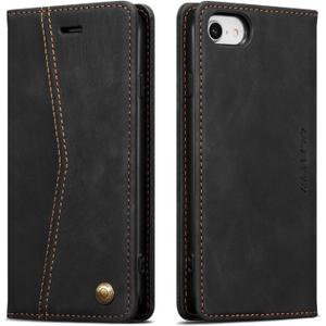 QLTYPRI Case for iPhone 17e/16e, Vintage PU Leather Wallet Case Card Slot Kickstand Magnetic Closure Shockproof Flip Folio Cover for iPhone 16e/17e - Retro Black