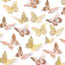SAOROPEB 3D Butterfly Wall Decor, 48 Pcs 4 Styles 2 Color 3 Sizes, Removable Metallic Wall Sticker Room Mural Decals for Kids Bedroom Nursery Classroom Party Decoration (2 Color)