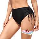 SherryDC Women Period Swimwear High Waisted Menstrual Bikini Bottoms Leakproof Swim Bottoms for Teens, Girls (X-Small, 939-black)