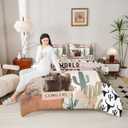 Manfei Western Cowboys Kids Comforter Set Twin Size,Highland Cattle Cactus Bull Skull Bedding Set,Girls Boys Adults Bedroom Decor,Geometric Patchwork Down Comforter,Rustic Duvet Insert,1 Pillowcase