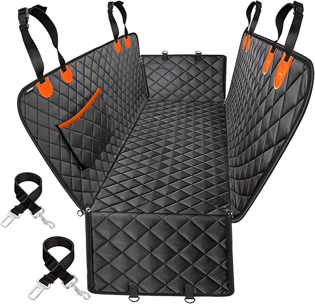 2 in 1 Dog Car Seat Cover for Back Seat, 100% Waterproof, Holds 500 Lbs, 600D Heavy Duty Scratch Proof, Hard Bottom Back Seat Extender for Dogs, Dog Hammock for Cars, SUV and Trucks (Black)