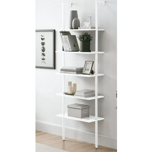 Ktaxon 5-Shelf Industrial Wood Ladder Bookcase with Metal Frame,White