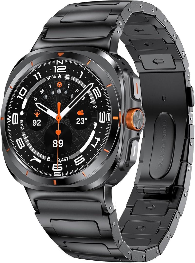 Stainless Steel Band Compatible with Galaxy Watch ultra 2/1 Bands 47mm (2025/2024),No Gap Business Metal Replacement Strap for Men Samsung Galaxy watch 8/7 Ultra Band (Black)
