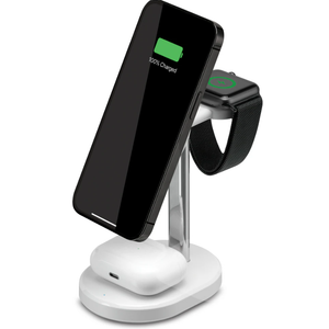 iLIVE 3-in-1 Wireless Charging Stand Black Qi Certified, White