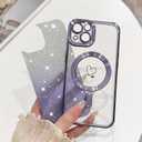 NITITOP Compatible with iPhone 15 Plus Case Cute Clear Glitter [Compatible for MagSafe] Plating Heart Sparkle Bling Magnetic Girl Women Electroplated Frame Camera Protection Back Cover - Purple