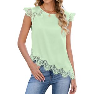 JTD Women's Sleeveless Tops Lace Trim Tank Tops Casual Loose Blouses 2026 Summer Trendy Dressy Tank Shirt Green (L)