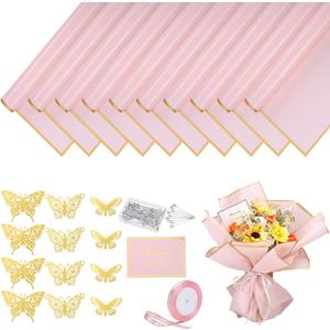 woric 93 Pcs Flower Bouquet Wrapping Paper Kits, 20 Sheets Waterproof Floral Wrapping Paper 10 Greeting Cards 12 Butterfly 50 Flower Pins 1 Roll Ribbon for Graduation Birthday Party Favor