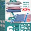 6 Pack Vacuum Storage Bags with Hand Pump, 80% Space Saver Vacuum Seal Storage Bags for Clothing, Travel Lugggage, Blankets, Comforters