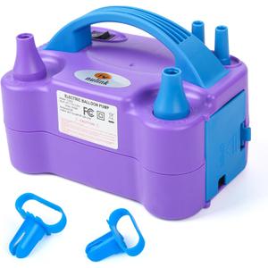 NuLink Balloon Pump Electric Portable Dual Nozzle Air Pump for Balloons Blower Pump Inflator for Decoration, Birthday Party [110V~120V, 600W, Purple]