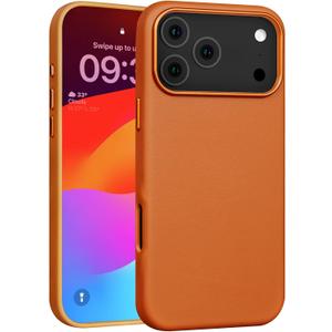 for iPhone 17 Pro Max Leather Case Compatible with Magsafe, Top Grain Leather, Professional Slim Fit Shockproof, Metal Buttons & Camera Bump Frame Phone Protective Magnetic Cover - Brown