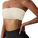 Boudaner Women’s Padded Bandeau Sports Tube Top Bra Strapless Wireless Solid Seamless Yoga Workout Bralette Beige, XX-Large