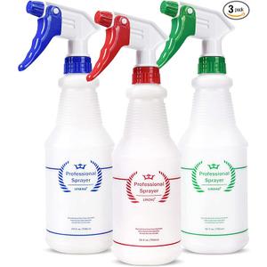 Uineko Plastic Spray Bottle (3 Pack, 32 Oz, AllPurpose) Heavy Duty Spraying Bottles Leak Proof Mist Empty Water Bottle for Cleaning Solution Planting Pet with Adjustable Nozzle and Measurements