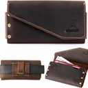 Topstache Belt Clip Leather Phone Holster with Card Holder for iPhone 17/16 Pro Max - Leather Belt Holder for Galaxy S25/S24 Ultra - Cell Phone Case Fit with Protective Case, XL,Darkbrown