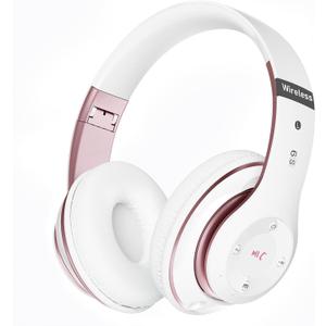 Falebare Bluetooth Headphones Over Ear, 6S Foldable Wireless Headphones with 6 EQ Modes, 40 Hours Playtime HiFi Stereo Headset with Mic, Soft Ear Pads, TF/FM for Cellphone/PC/Home (White & Rose Gold)