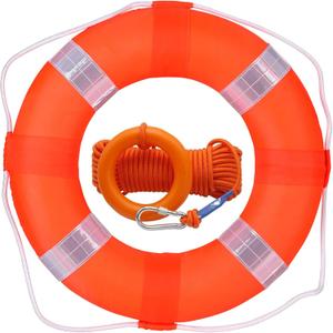 20 Inch Pool Safety Life Preserver Throw Ring Buoy- Swim Foam Rings for Swimming Pool Wall Decoration with 98.4FT Water Floating, Lifesaving  Orange w/Rope 98.4FT, 