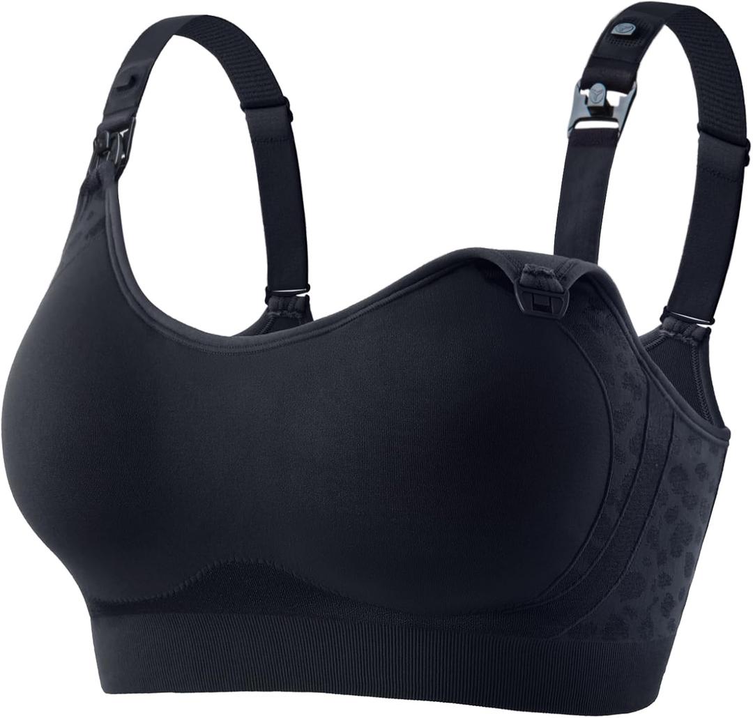 HOFISH Nursing Bras for Breastfeeding, TwinClips Wearable Pump Bra Fixed Pad, Adjustable Support Maternity Bra for Pregnancy (XX-Large, Darkblue)