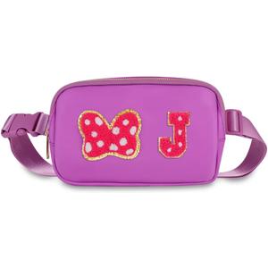 Initial Letter Mouse Bow Fanny Pack, Cute Christmas Birthday Gifts for Girl Daughter Women Waterproof Crossbody Bag for Girls, Personalized Belt Bag for Park Travel, J
