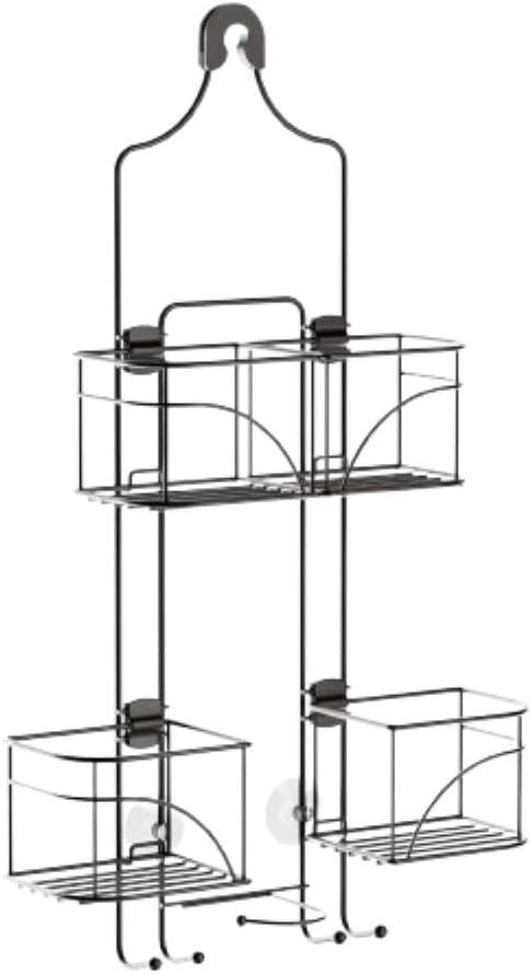 Zenna Home Shower Caddy Hanging Bathroom Organizer, Steel Shower Shelves with 4 Sliding Baskets and Built in Hooks, Accomodates Hose for Handheld Shower Head Storage System, Bronze