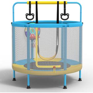 LANGXUN 60" Trampoline for Kids, 5ft Toddler Mini 6-in-1 Trampoline Indoor Outdoor with Swing, Basketball Hoop, Dart Board, Rings, Christmas Toys Birthday Gifts for Girls Boys