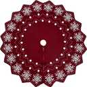 36-Inch Reversible Knit Tree Skirt with Christmas StarInspired Pointed Edge Border and Lace-Up Closures, Machine Washable Thick Acrylic Yarn, Burgundy & White