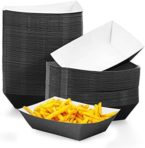 Yinkin 80 Pcs Paper Food Trays Boat Christmas 2lb Disposable Nacho Trays Kraft Paper Boat for Tacos Concession French Fries Snack Hot Dog BBQ Popcorn Wedding Christmas Party Supplies(Black)